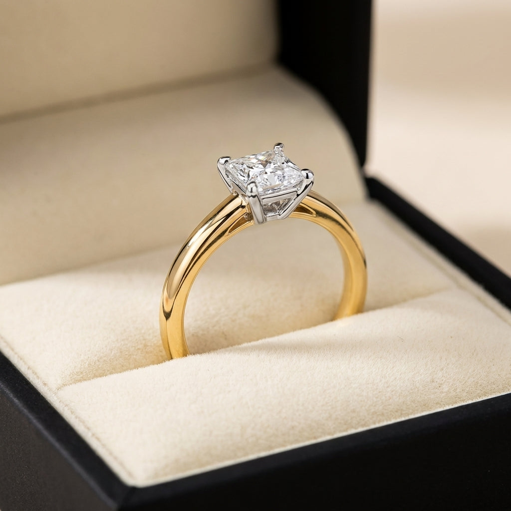 SOL-075P-0LD Princess solitaire engagement ring ring-in-box
