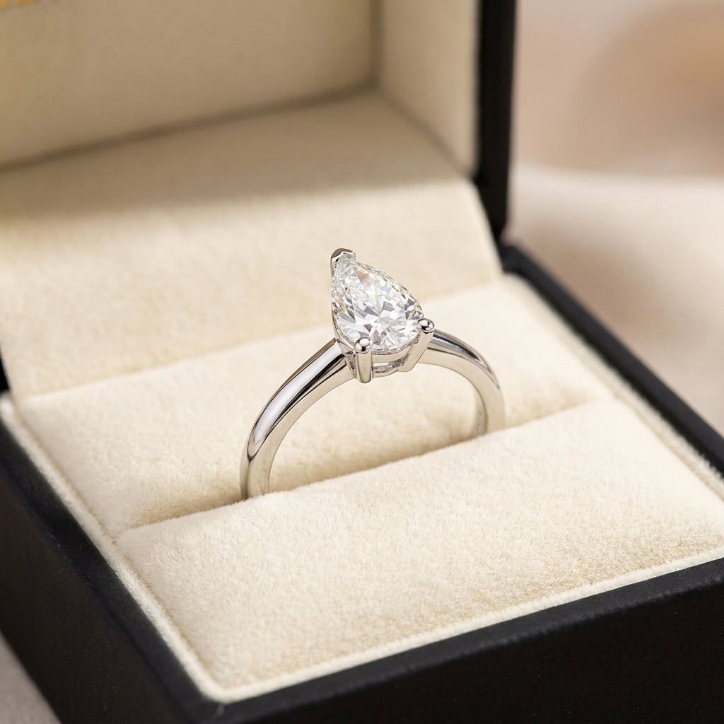 SOL-100PE-0WLD Pear solitaire engagement ring ring-in-box