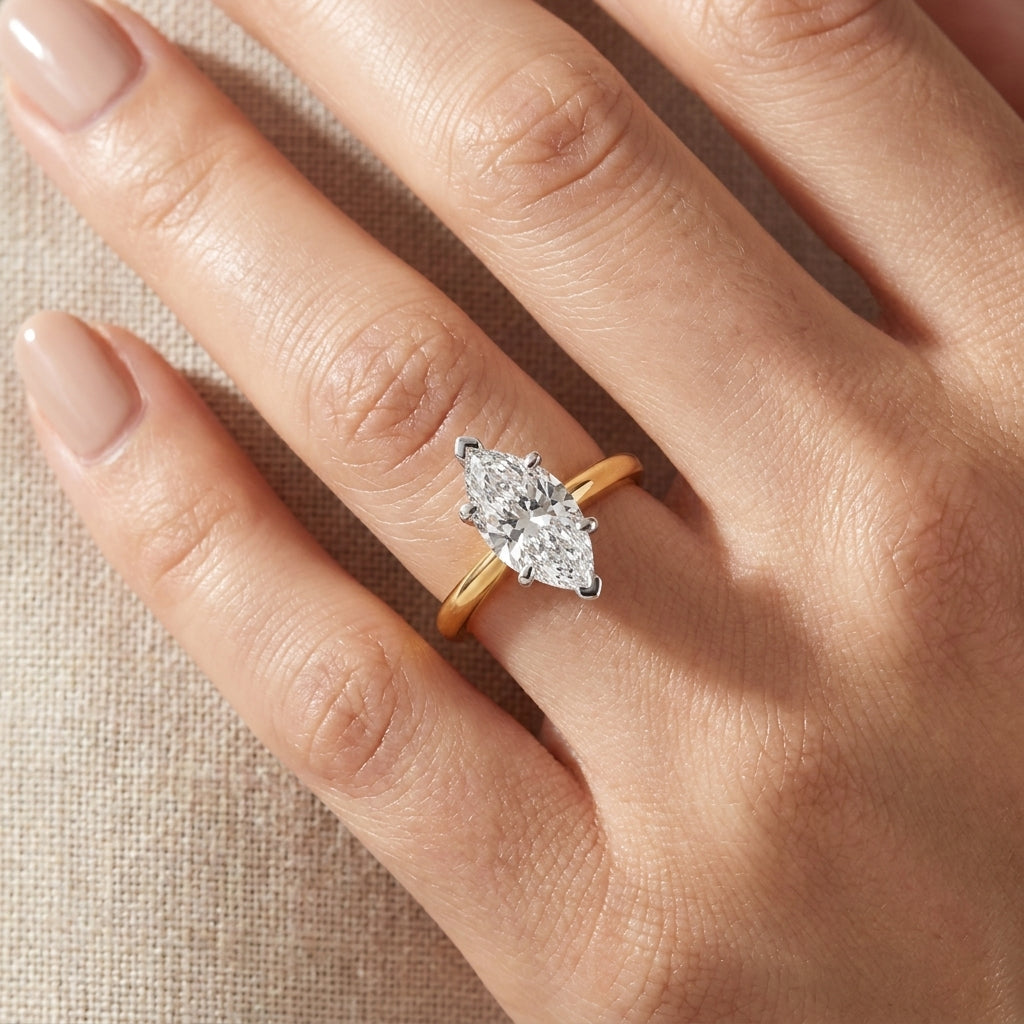 SOL-200MQ-0LD Marquise solitaire engagement ring hand-model