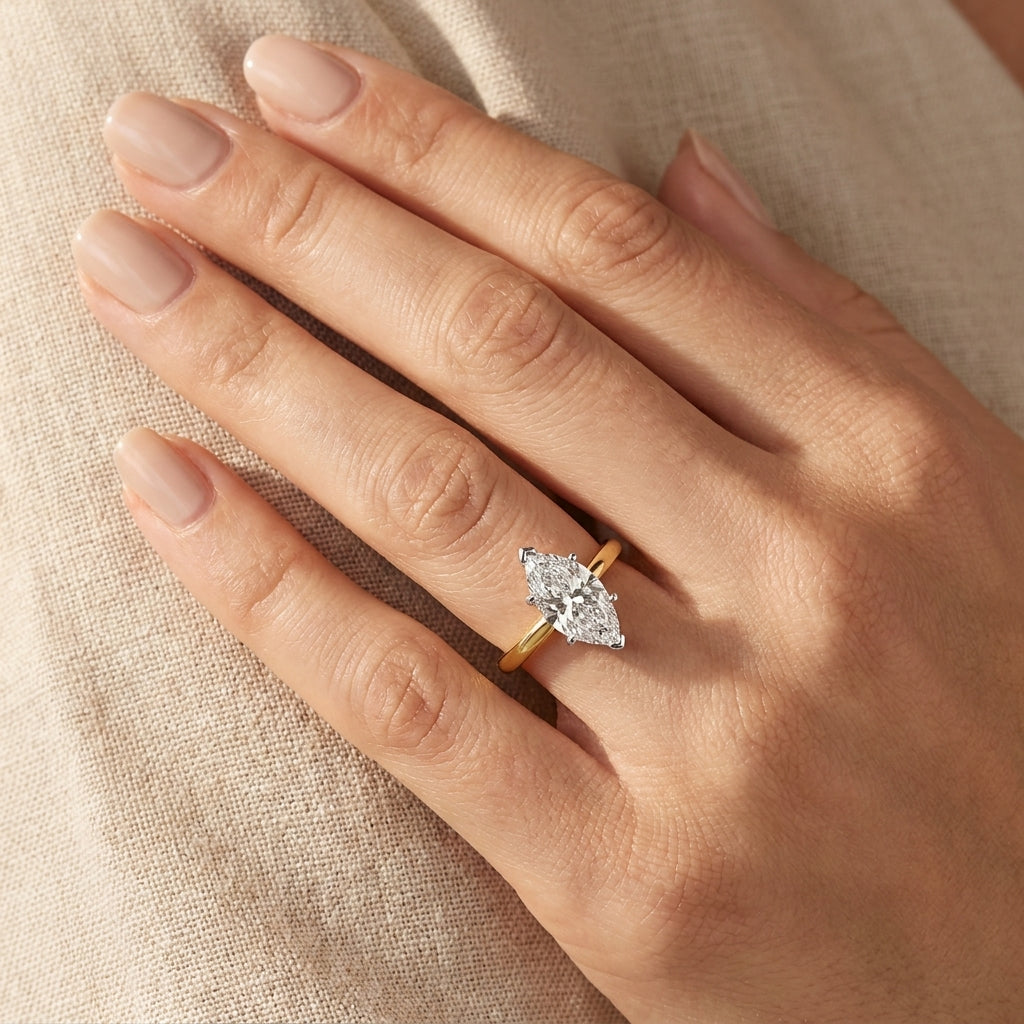 SOL-250MQ-0LD Marquise solitaire engagement ring hand-model