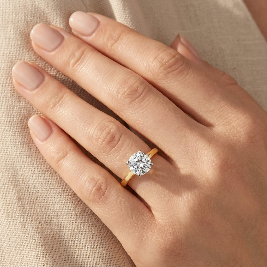 SOL-250R-0LD Round solitaire engagement ring hand-model
