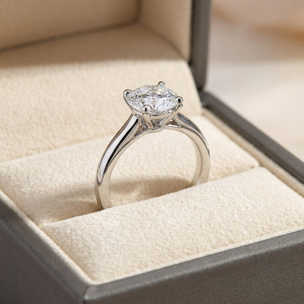 SOL-300R-0WLD Round solitaire engagement ring ring-in-box