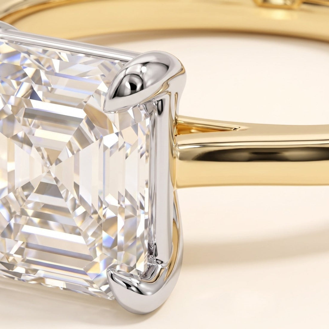 ESTHER asscher lab-grown diamond ring in 14K two-tone gold, setting close-up, approx. 1 ct center
