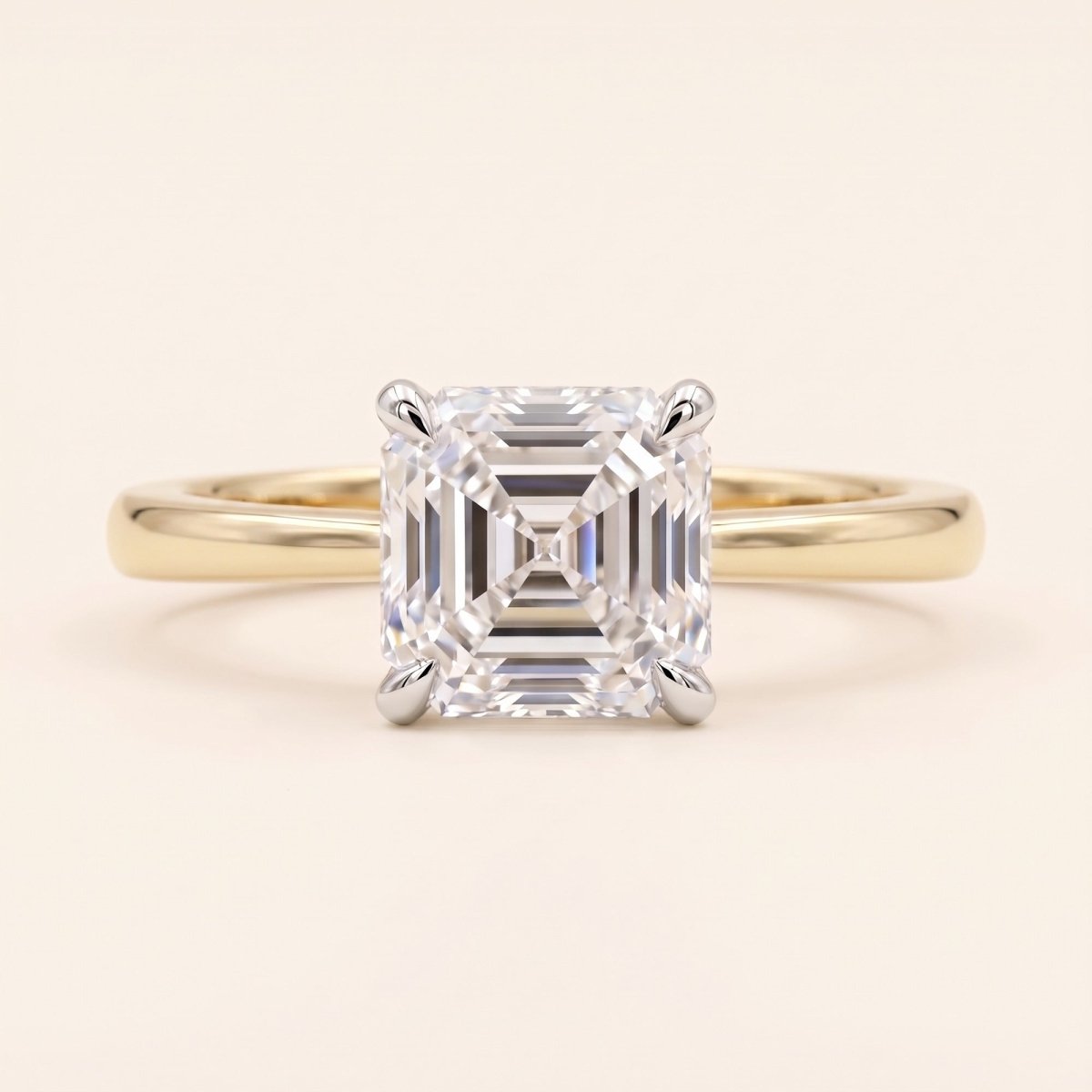 ESTHER asscher lab-grown diamond ring in 14K two-tone gold, front view, approx. 1 ct center