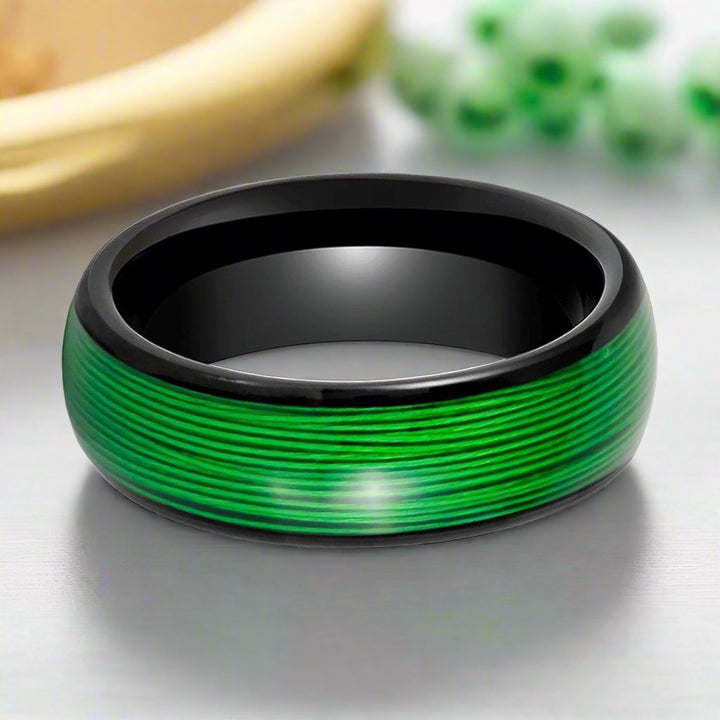 EVERGREEN 8mm Tungsten Ring with Comfort Fit design and green inlay