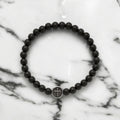 Unisex Black Agate Bracelet with Antiqued Stainless Steel Cross Charm