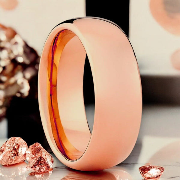 FANATIC Rose Gold Tungsten Ring - High Polished Domed Design