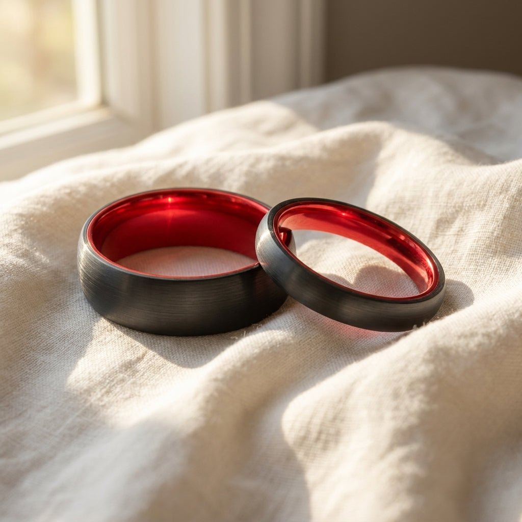 FERRARI | Black Tungsten Ring with Red Interior - 4mm, 6mm, 8mm
