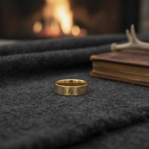 Aydins Fingerprint Ring | Mens Wedding Band, Couple Wedding Ring, Memorial Ring lifestyle scene, hunting lodge antler