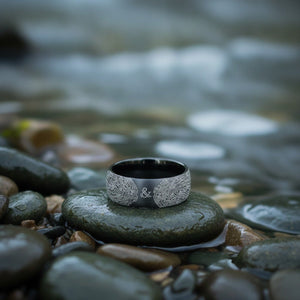 Aydins Fingerprint Ring | Mens Wedding Band, Couple Wedding Ring, Memorial Ring lifestyle scene, river stones
