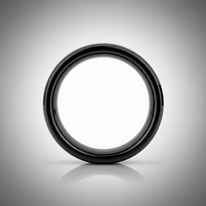FIREFORGE — Center-through axial view — men's tungsten wedding ring.