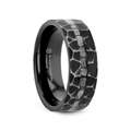 FISSURE black tungsten ring with hammered finish and meteorite inlay