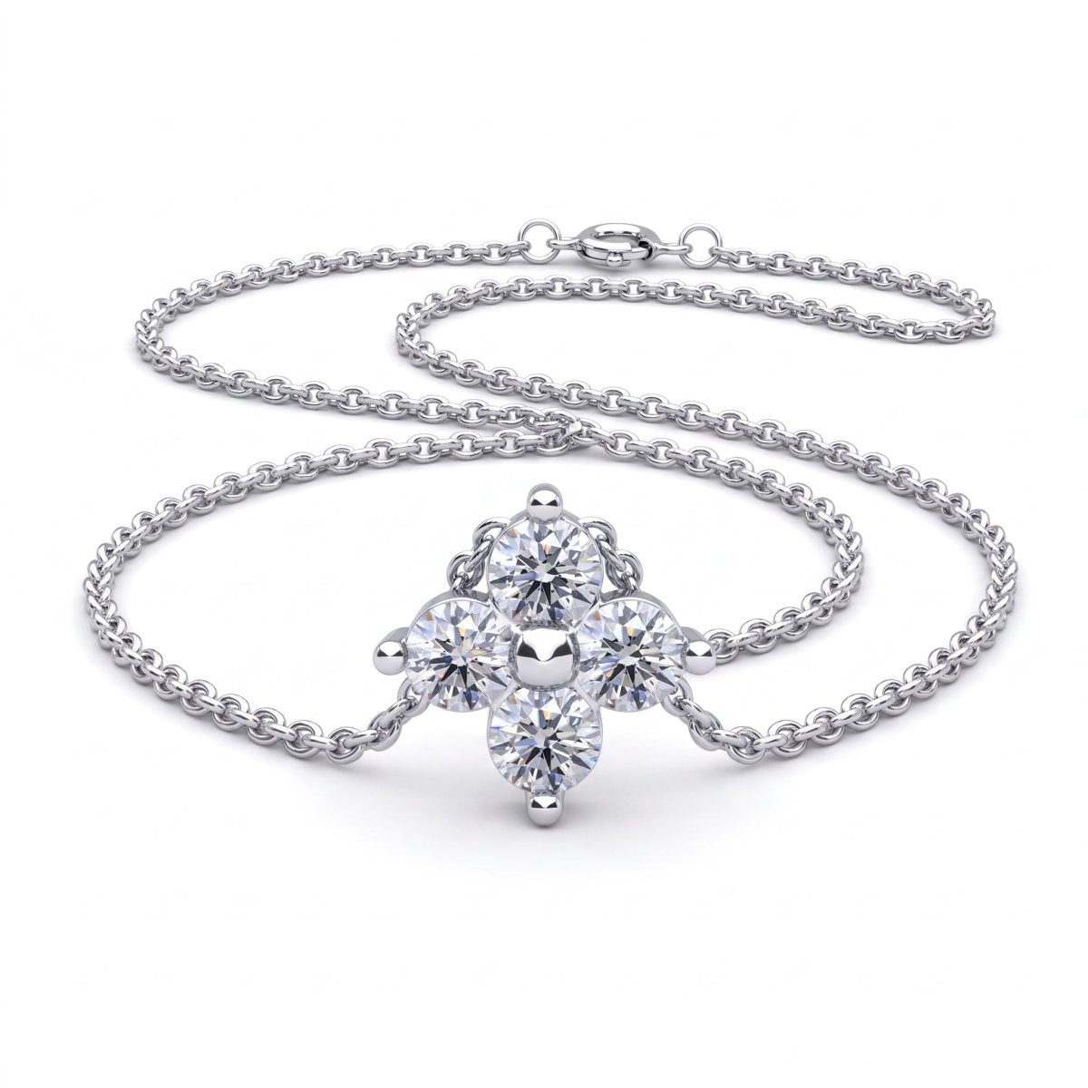 Four Stone Round Diamond Pendant With Chain, 925 silver pendant studio hero photo on white, lab grown diamonds D color VVS