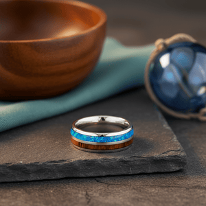 GENIE — Editorial masculine still life — men's tungsten wedding ring.