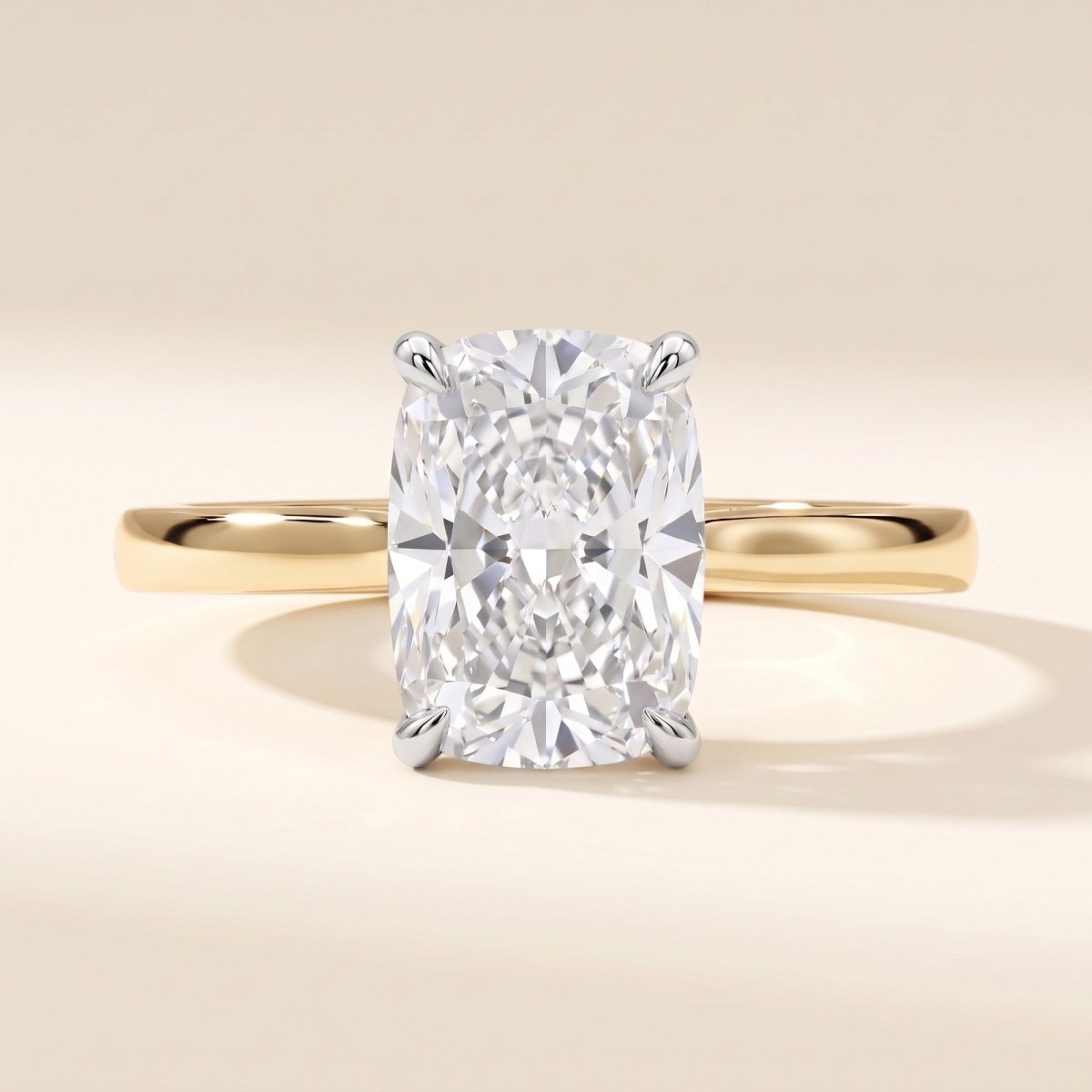 GEORGIA elongated cushion lab-grown diamond ring in 14K two-tone gold, front view, approx. 1 ct center