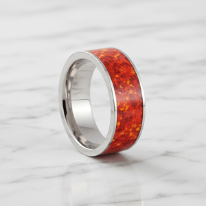 Red Opal inlay 14k yellow gold wedding band 8mm, additional view 9