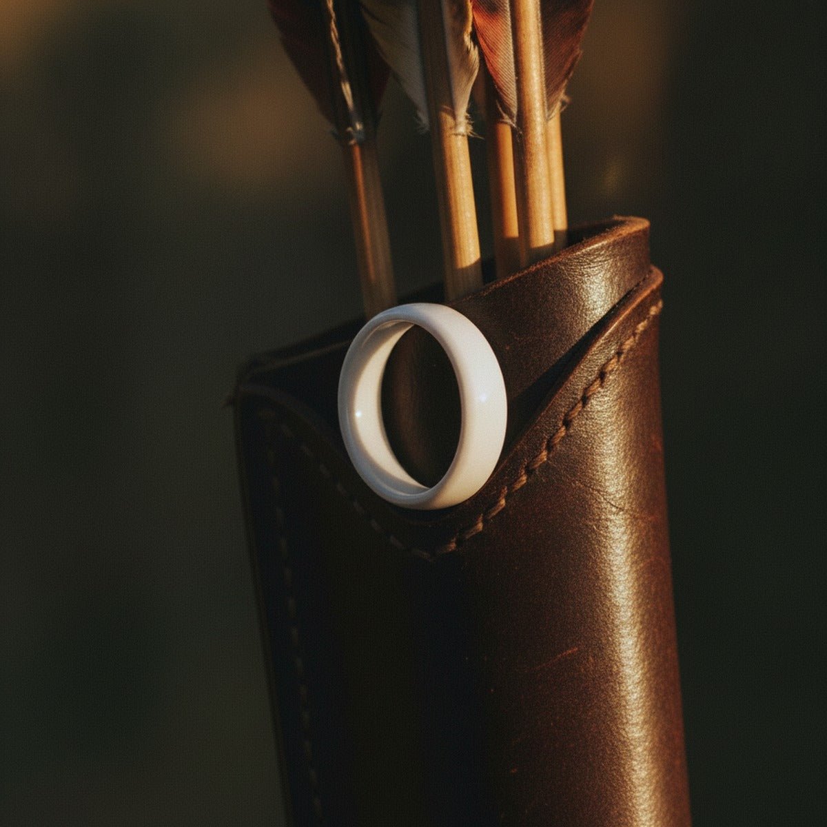 Aydins GLACIER | Ceramic Ring White lifestyle scene, archery quiver