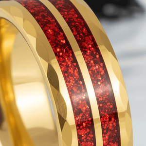 GLEAMFIRE — Extreme macro detail — men's tungsten wedding ring.
