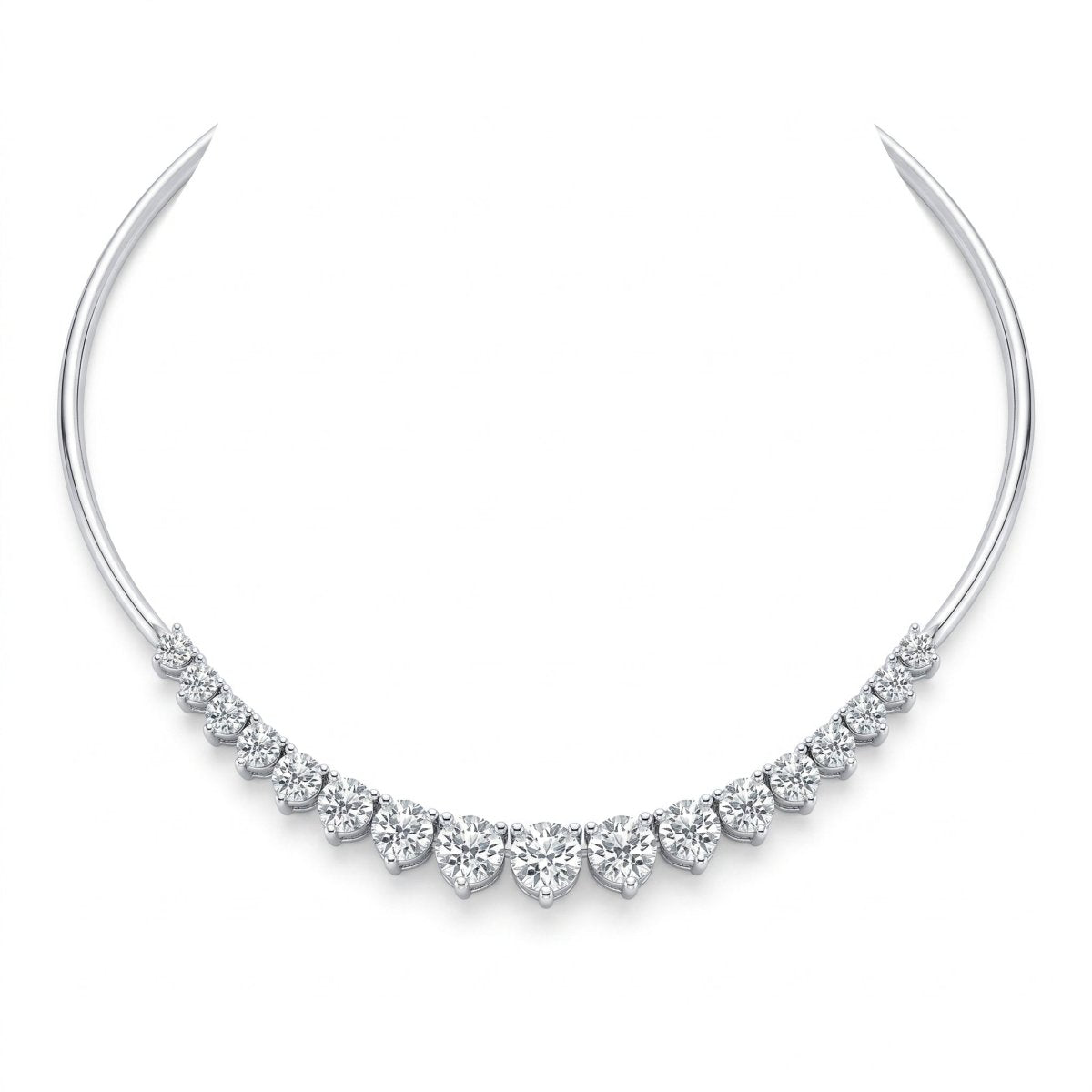 Graduated diamond necklace with chain in 925 silver, graduated section at center front with plain chain sides