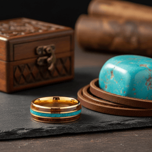 GUNNAR — Editorial masculine still life — men's tungsten wedding ring.