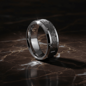 GURNEY — detail view — men's tungsten carbide wedding ring | Aydins Jewelry