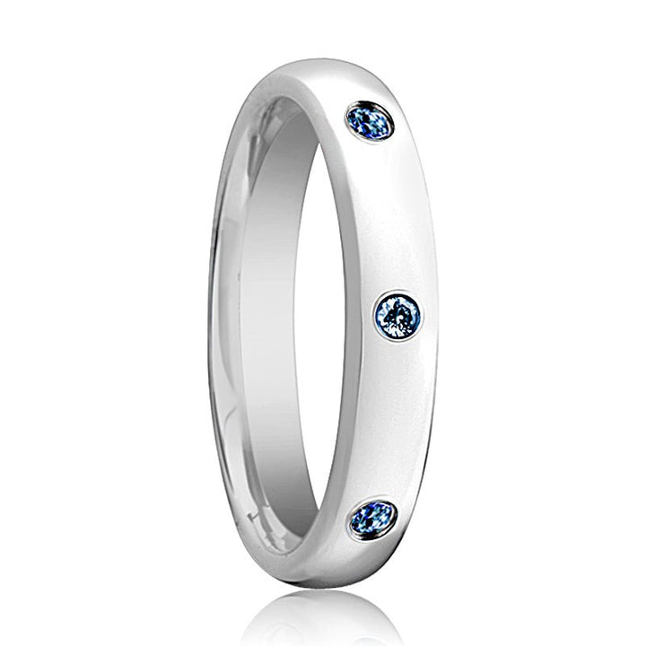 HALIA | Womens Tungsten Ring, 3 Blue Sapphires, Domed - Rings - Aydins Jewelry - 1