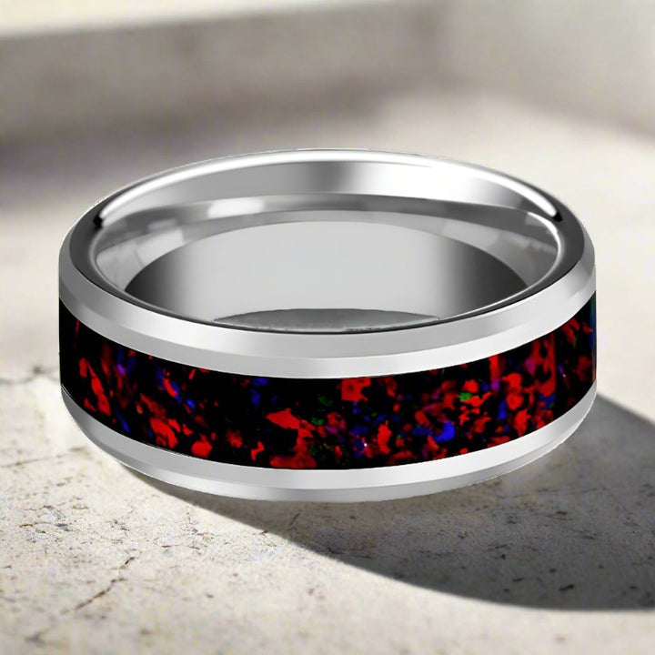 HALLEY | Tungsten Ring, Black Opal Inlay, Beveled - Rings - Aydins Jewelry - 3