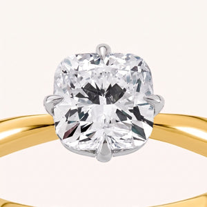HARRIET cushion lab-grown diamond ring in 10K two-tone gold, setting close-up, approx. 1 ct center