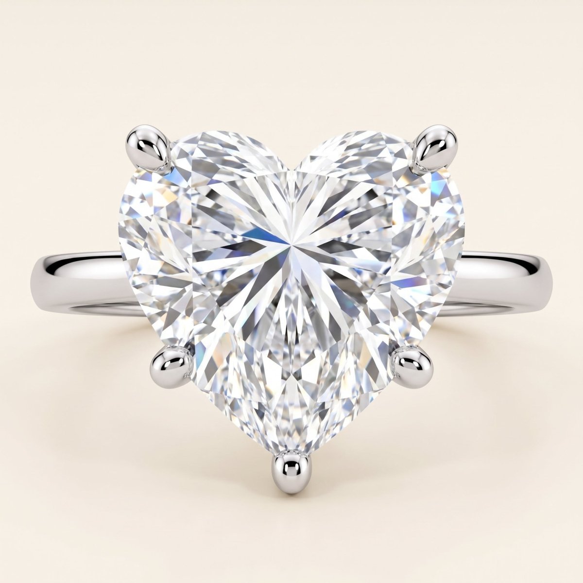 Heart lab-grown diamond solitaire engagement ring, White Gold, face-on detail macro