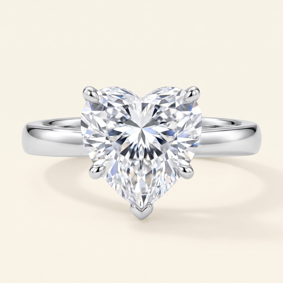 Heart lab-grown diamond solitaire engagement ring, 925 Sterling Silver, face-on detail macro