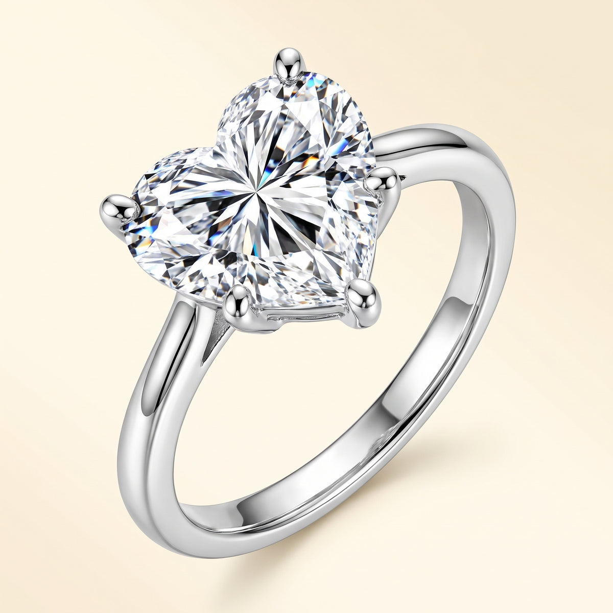 Heart lab-grown diamond solitaire engagement ring, 925 Sterling Silver, studio hero
