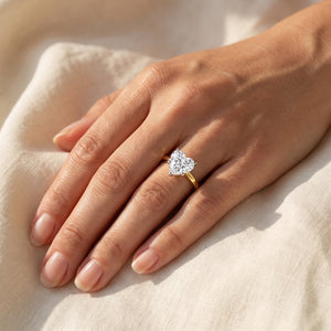 CECILY heart lab-grown diamond ring in 10K two-tone gold, worn on the hand, approx. 1 ct center