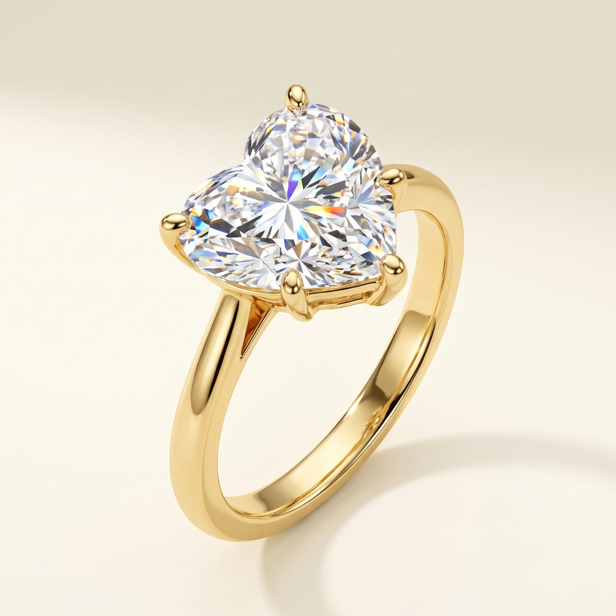 Heart lab-grown diamond solitaire engagement ring, Yellow Gold, studio hero