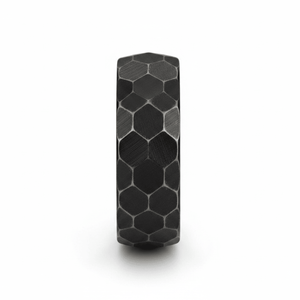 HEXANITE — Front-facing straight-on view — men's tungsten wedding ring.