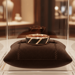 HILVEN — Premium boutique display on velvet — men's tungsten wedding ring.
