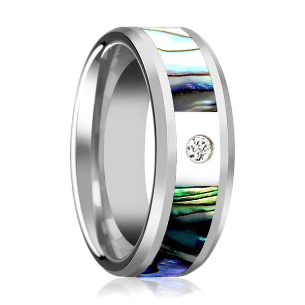 HONOLULU | Tungsten Ring, Mother of Pearl Inlay, Diamond, Beveled - Rings - Aydins Jewelry - 1