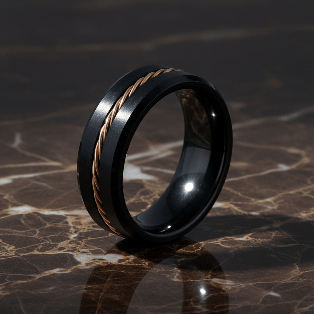 HORATIO — close-up detail — men's tungsten carbide wedding ring | Aydins Jewelry
