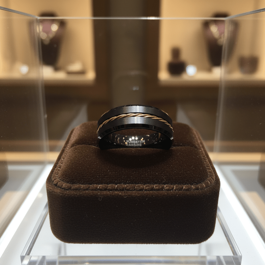 HORATIO — close-up detail — men's tungsten carbide wedding ring | Aydins Jewelry