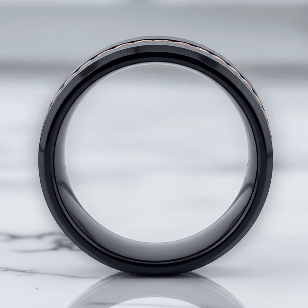 HORATIO — close-up detail — men's tungsten carbide wedding ring | Aydins Jewelry
