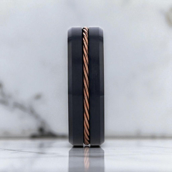 HORATIO tungsten wedding band showing contrast between matte and polished finishes