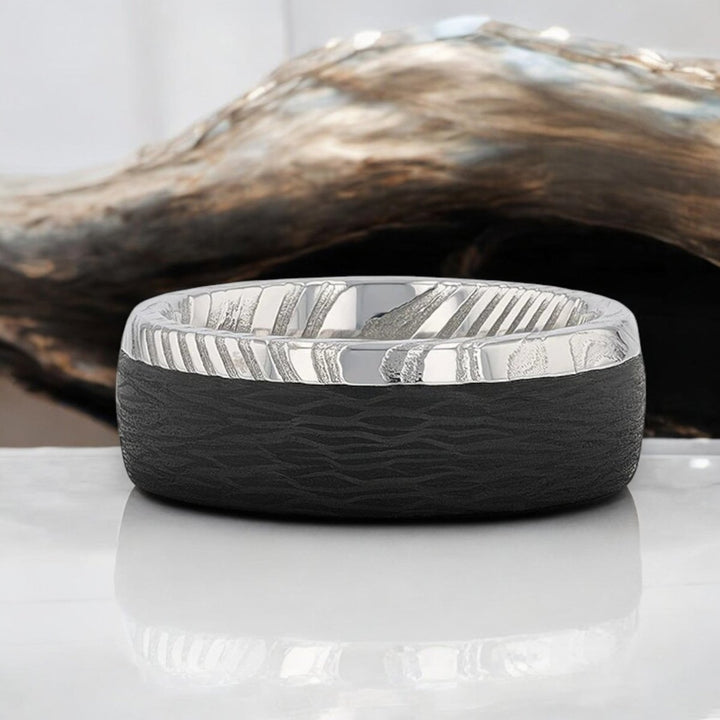 Personalized laser-engraved damascus steel ring – free customization included