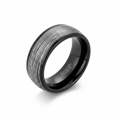 HURRICANE — Hero product shot — men's tungsten wedding ring.