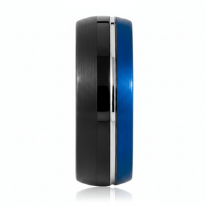 HYBRID — Front-facing straight-on view — men's tungsten wedding ring.