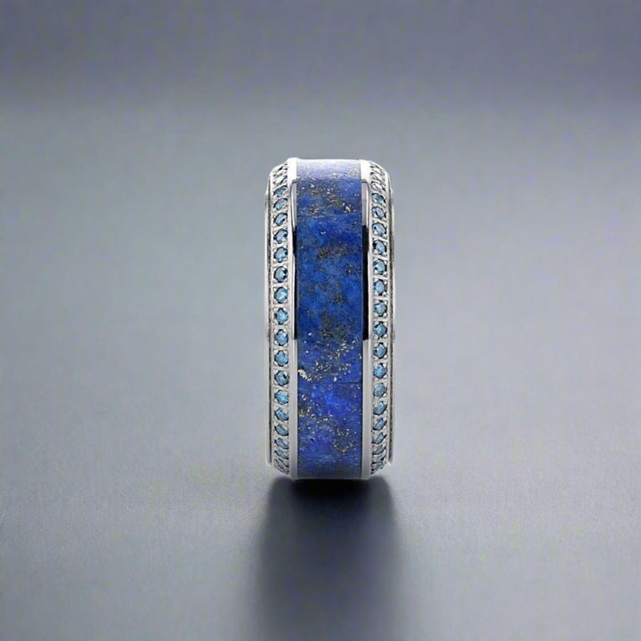 HYDRA | Titanium Ring, Blue Lapis Lazuli Inlay with Blue Diamonds - Rings - Aydins Jewelry - 2