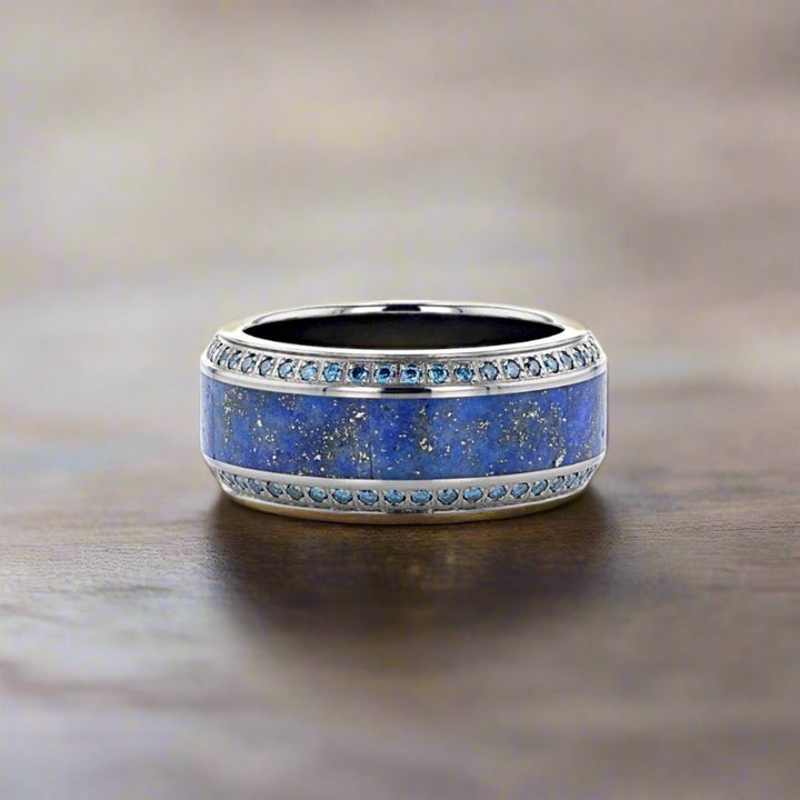 HYDRA | Titanium Ring, Blue Lapis Lazuli Inlay with Blue Diamonds - Rings - Aydins Jewelry - 3