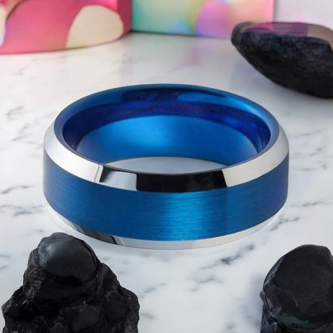 HYDRO Blue Tungsten Ring with comfort fit interior for easy wear.