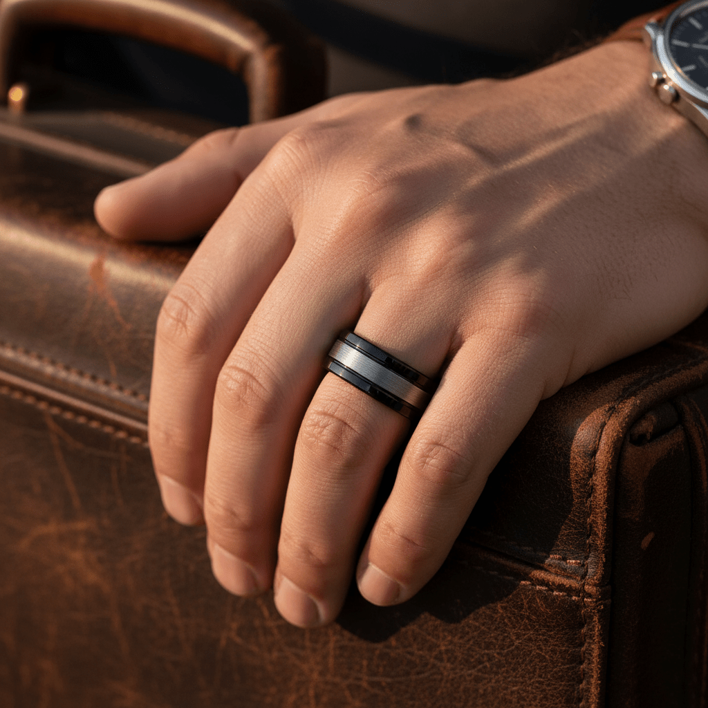 HYMEN — lifestyle on hand — men's tungsten carbide wedding ring | Aydins Jewelry
