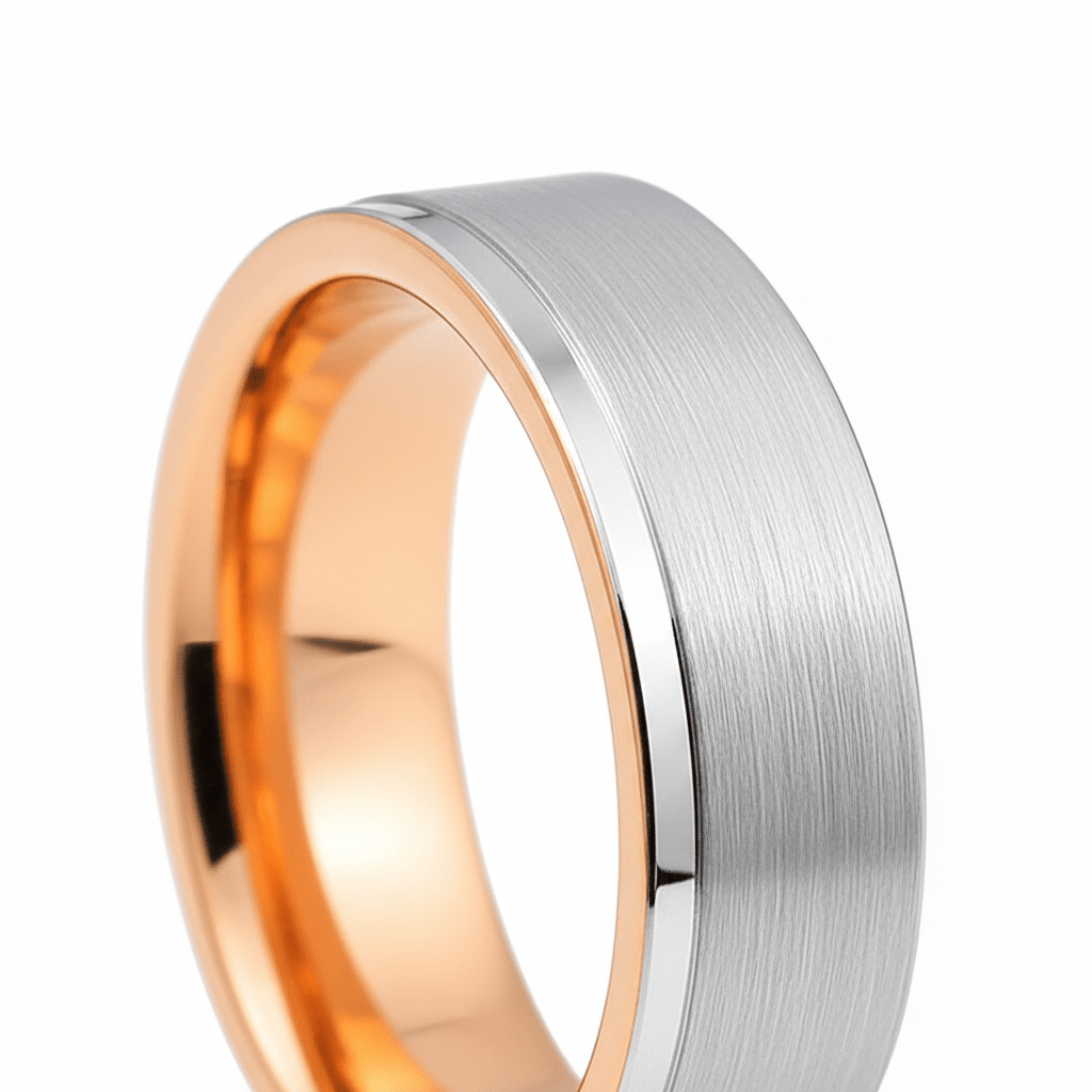 ICON — Extreme macro detail — men's tungsten wedding ring.