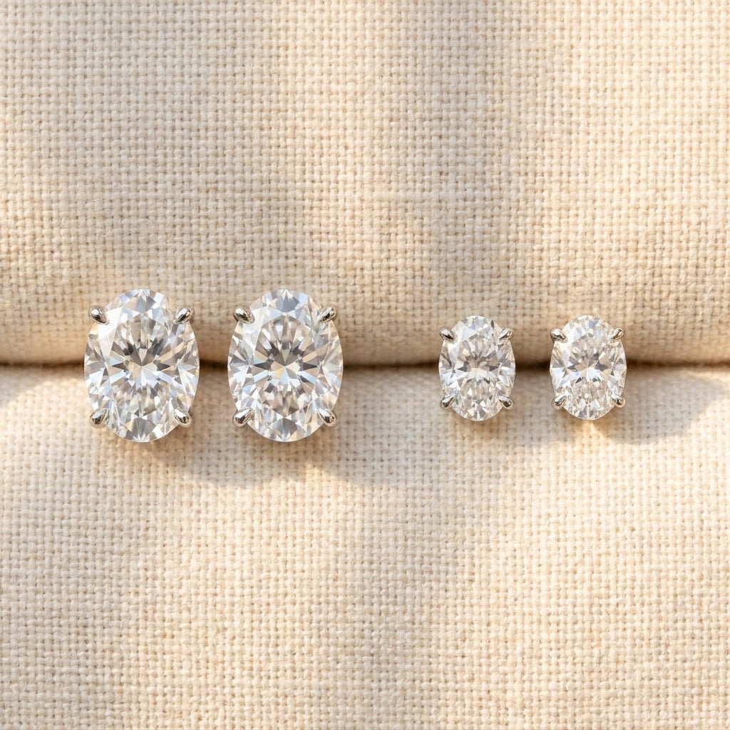 IGI certified lab-grown diamond stud earrings, oval his and hers matching pair