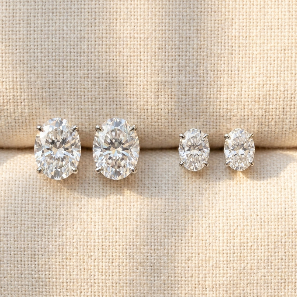IGI certified lab-grown diamond stud earrings, oval his and hers matching pair